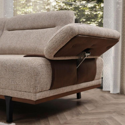 Conjunto de sofá de tela completo de tres plazas, sillón y sofá beige de 3 piezas.