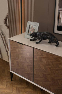 Conjunto de mesa de comedor de 2 piezas, aparador, mesa de comedor de madera blanca, cómoda.