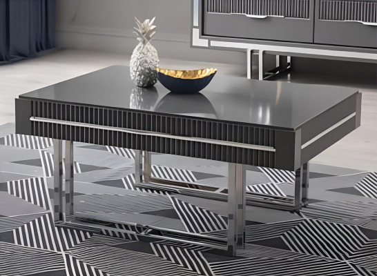 Conjunto de 3 piezas en gris: mueble de pared para TV, soporte, armario y mesa de centro.