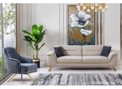 Sala de estar Sofá de 3 plazas Sillón de diseñador de lujo Conjunto de tapicería textil