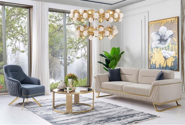 Sala de estar Sofá de 3 plazas Sillón de diseñador de lujo Conjunto de tapicería textil