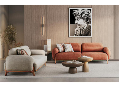 Sofá blanco-marrón Conjunto elegante de 2x asientos de 3 plazas sofá de salón.