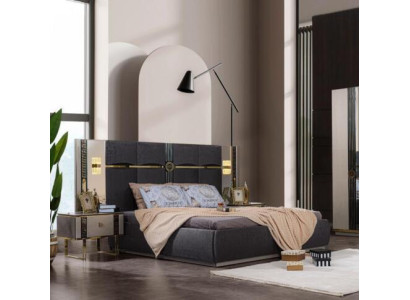 Cama doble Conjunto completo de muebles de dormitorio Cama Mesitas de noche Gris de 3 piezas