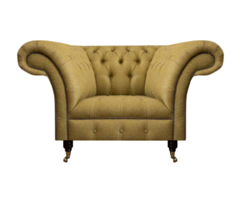 Sillón de tela de lujo Chesterfield nuevo para la sala de estar.