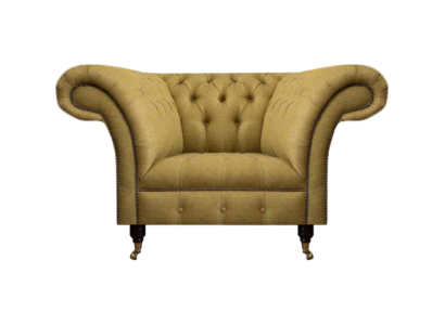 Sillón de tela de lujo Chesterfield nuevo para la sala de estar.