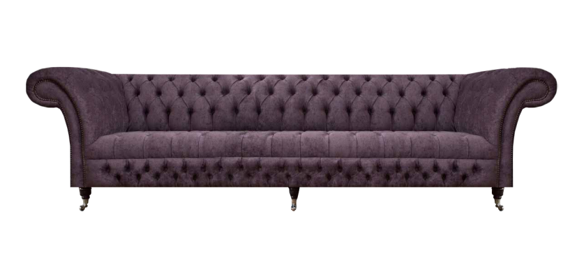 Sofá Chesterfield de tres plazas, sofás de salón, sofá de lujo morado con asiento acolchado.