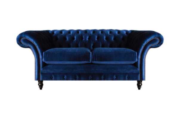 Sofás de sala de estar, sillón de dos plazas, decoración azul, Chesterfield nuevo.