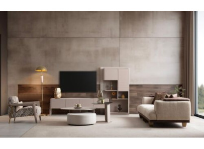 Conjunto completo de sala de estar: sofá de 3 plazas, mesa auxiliar, taburete, sillón (conjunto de 5 piezas)