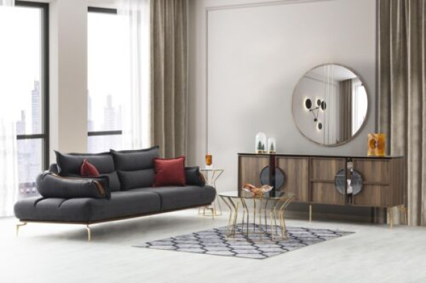 Conjunto elegante de sala de estar que consta de aparador y sofá de 3 plazas, 2 piezas.