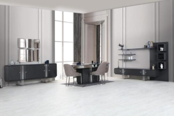 Muebles de comedor de diseñador - Mesa de comedor de lujo, sillas, aparador - Set de 7 piezas