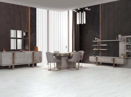 Conjunto de comedor elegante que incluye mesa de comedor+4 sillas+aparador+cómoda, 7 piezas.