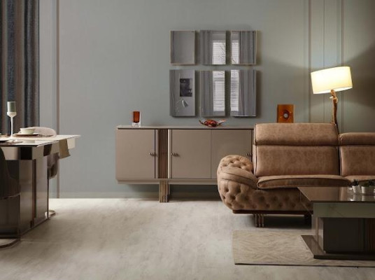 Conjunto de comedor elegante que incluye mesa de comedor+4 sillas+aparador+cómoda, 7 piezas.