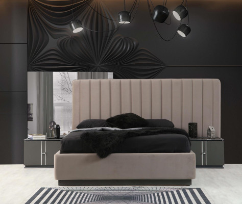 Elegante dormitorio Cama Muebles de lujo Mesitas de noche Armario de diseñador