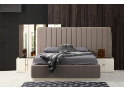 Diseño conjunto de dormitorio elegante, cama de lujo y 2 mesitas de noche modernas.