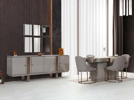 Conjunto de comedor elegante que consta de mesa de comedor + 4 sillas + aparador de 6 piezas.
