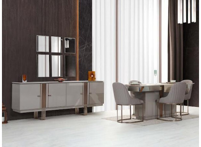 Conjunto de comedor elegante que consta de mesa de comedor + 4 sillas + aparador de 6 piezas.