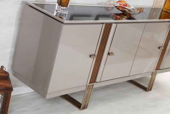 Conjunto de comedor elegante que consta de mesa de comedor + 4 sillas + aparador de 6 piezas.