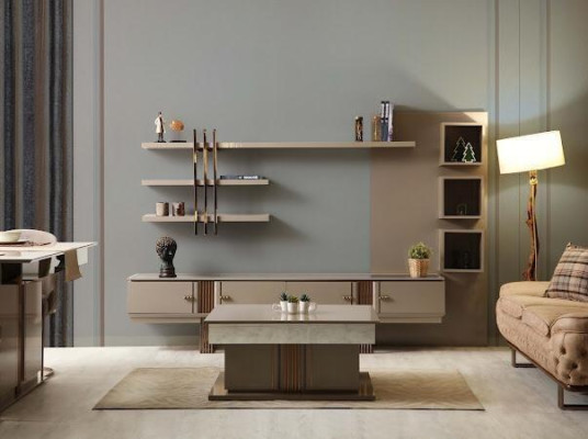 Diseño Aparador Cómoda Credenza Espejo Madera Beige Muebles Novedad