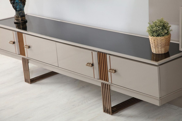 Diseño Aparador Cómoda Credenza Espejo Madera Beige Muebles Novedad