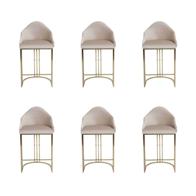 Mesa de comedor elegante, 6 sillas beige, silla de respaldo, muebles, tapizado para sillas.