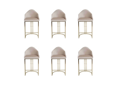 Mesa de comedor elegante, 6 sillas beige, silla de respaldo, muebles, tapizado para sillas.