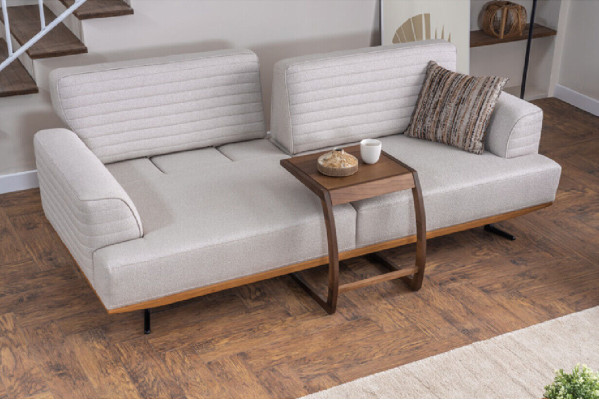 Conjunto de sala de estar de color gris-marrón de lujo con dos sofás de tres plazas y dos sillones.