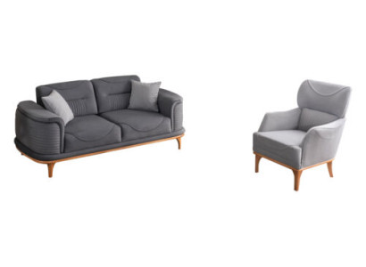 Moderno conjunto de sala de estar de 2 piezas en color gris: sofá de tres plazas y sillón.