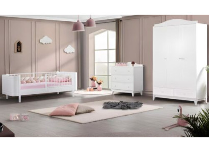 Habitación juvenil moderna infantil blanco conjunto de lujo cama armario cómoda.