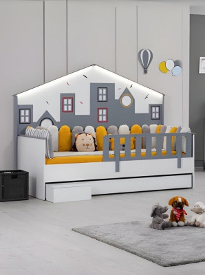 Cama infantil Armario juvenil Dormitorio juvenil Conjunto de muebles de 2 piezas de madera.