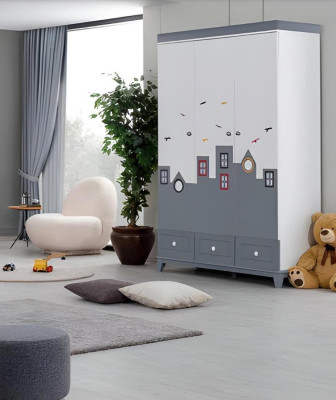 Juego de dormitorio para niños completamente multicolor armario cómoda claro 2 piezas nuevo
