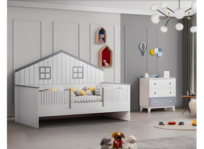 Habitación infantil moderna de 2 piezas conjunto de muebles colorido Cama para niños Cómoda