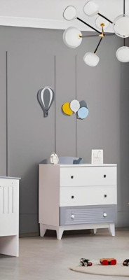 Habitación infantil moderna de 2 piezas conjunto de muebles colorido Cama para niños Cómoda