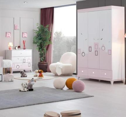 Conjunto de dormitorio infantil multicolor completo, armario, cómoda, juego de 2 piezas, nuevo.