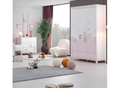 Conjunto de dormitorio infantil multicolor completo, armario, cómoda, juego de 2 piezas, nuevo.