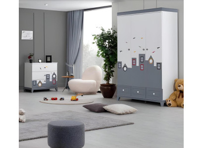 Juego de dormitorio para niños completamente multicolor armario cómoda claro 2 piezas nuevo