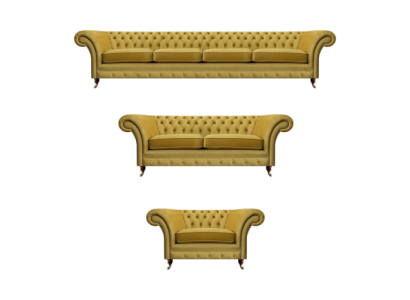 Sofás Chesterfield amarillos de lujo, juego de sala de estar de 3 piezas moderno de sillones tapizados.