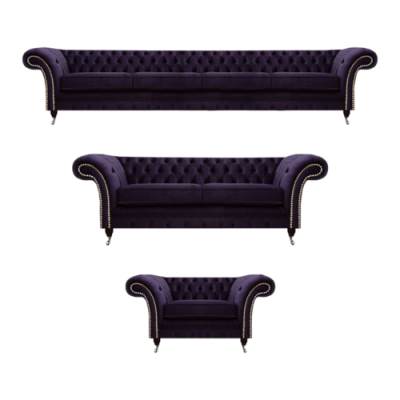 Conjunto de sofás de lujo en diseño lila Chesterfield para la sala de estar.