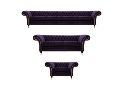 Conjunto de sofás de lujo en diseño lila Chesterfield para la sala de estar.