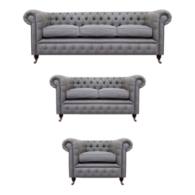 Chesterfield conjunto de sofá de tela textil tapizado sofá sofá conjunto 3 piezas nuevo