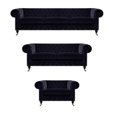 Muebles tapizados, sillones, juego de sofás de tres plazas con sofás de dos plazas Chesterfield.