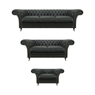Chesterfield Negro Muebles tapizados Sala de estar 3 piezas Moderno Decoración