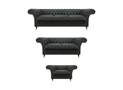 Chesterfield Negro Muebles tapizados Sala de estar 3 piezas Moderno Decoración
