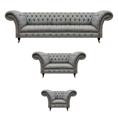 Juego de muebles de sala gris de 3 piezas Sofás de lujo Conjunto de sillones Chesterfield.