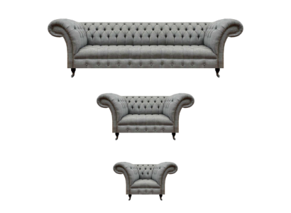 Juego de muebles de sala gris de 3 piezas Sofás de lujo Conjunto de sillones Chesterfield.