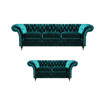 Chesterfield diseño de lujo en verde, sofá de tres plazas con sofás de dos plazas.