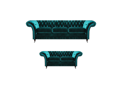 Chesterfield diseño de lujo en verde, sofá de tres plazas con sofás de dos plazas.