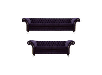 Lila set de sofás, sofá de tres plazas con sofá de dos plazas, lujo Chesterfield tapizado.