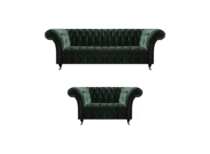 Sofás de lujo de tres plazas con dos plazas, conjunto de muebles tapizados Chesterfield.