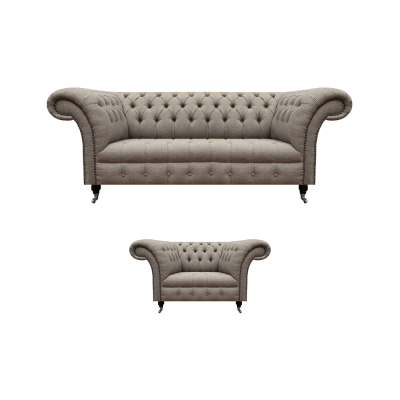 Juego de sofás completo para la sala de estar Sofá de tres plazas Tela Sillón Chesterfield