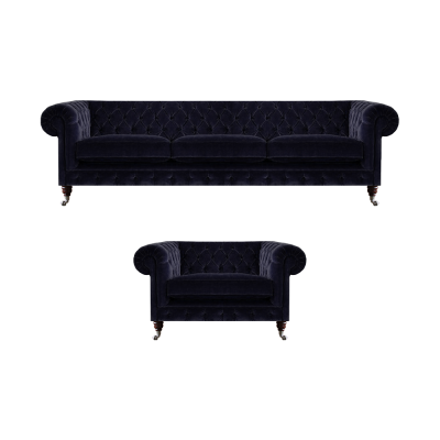 Conjunto de salón 2 piezas, juego de sofás, sofá de tres plazas, sillón, mobiliario Chesterfield.